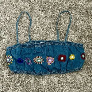 ZARA- Embroidered Denim Crop Top